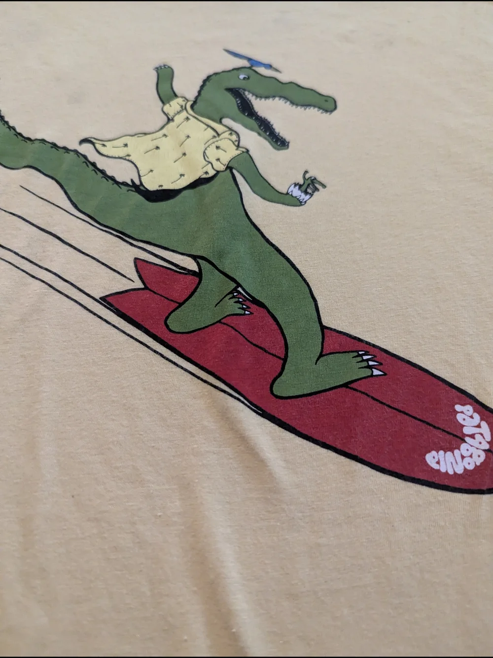 Patagonia Yellow Long Sleeve Tee with Surfing Alligator Graphic